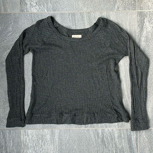 NEW Chaser Raglan Long Sleeve Stardust Metallic Thermal Scoopneck Blouse Black M - Picture 2 of 14